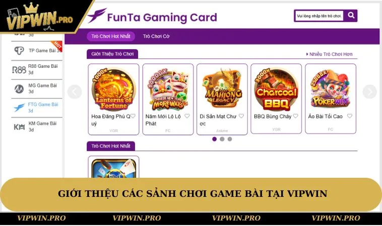 Giới thiệu các sảnh chơi game bài tại VIPWIN