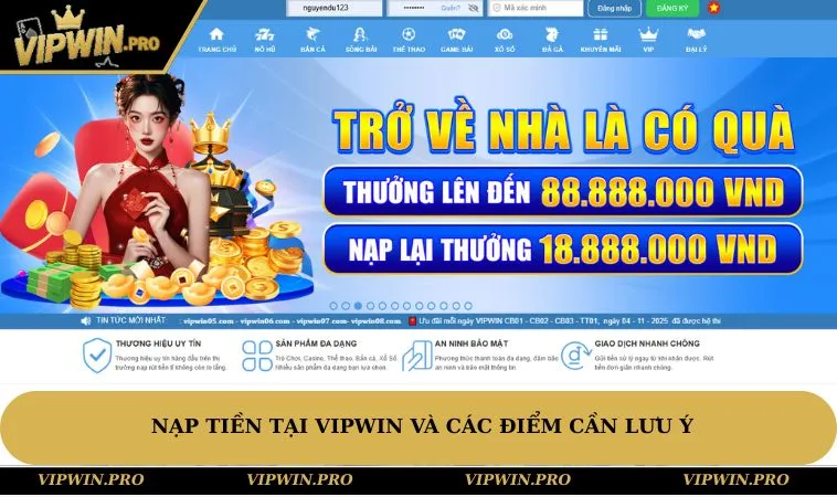 Nạp tiền tại VIPWIN và các điểm cần lưu ý